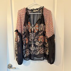 Anthropologie Black and Orange Floral Blouse